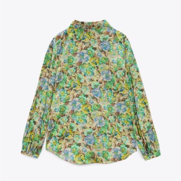 Zara Green Print Floral Buttoned Blouse Size XS - Picture 4 of 5